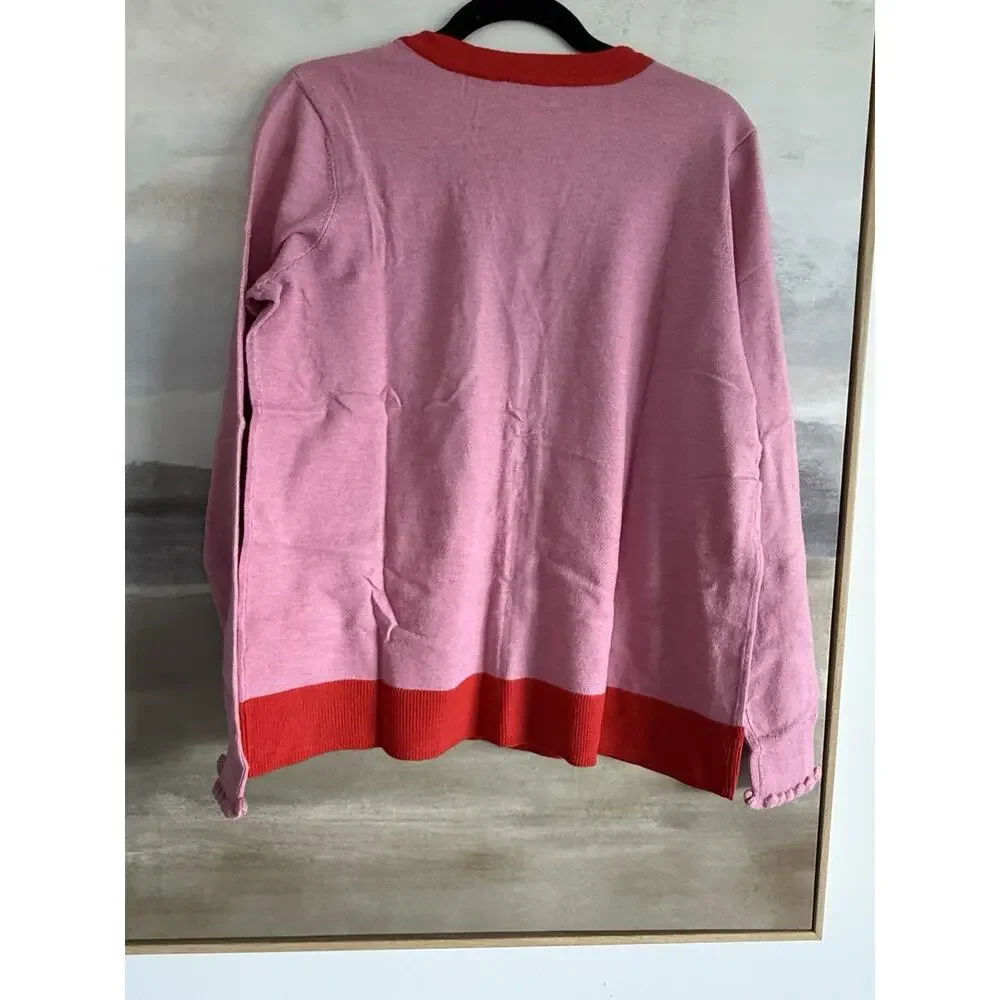 Candace Cameron Bure Surfside V-Neck Cardigan Sweater Golden Pink/Red small